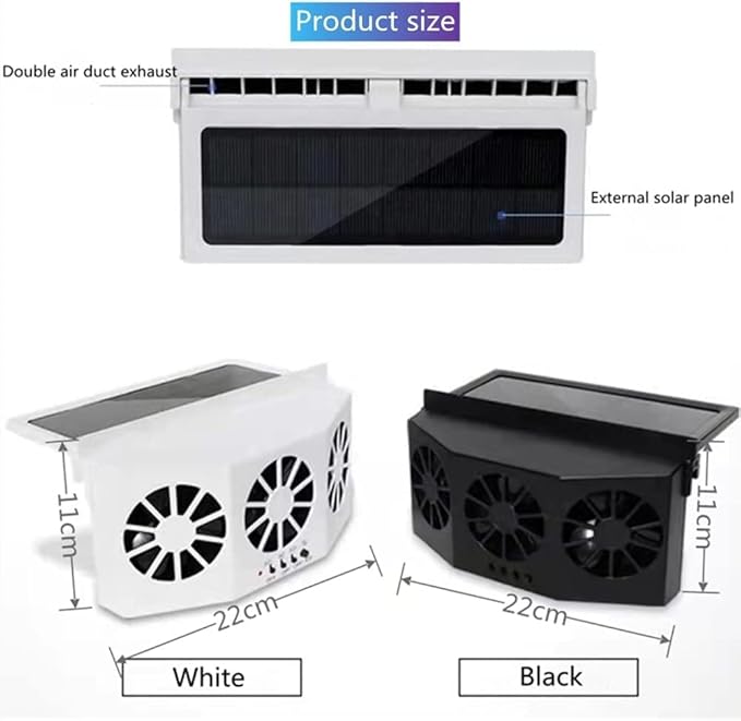 Car Solar Powered Window Exhaust Fan, Air Purifier, Solar Power Air Vent Radiator Fan for Backseat or Frontseat, Vehicle Ventilation Fan